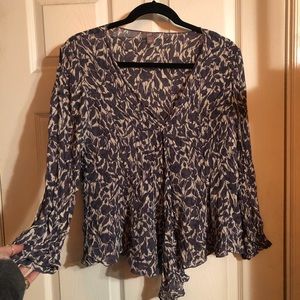 SHEER LONG SLEEVE PURPLE & WHITE BLOUSE